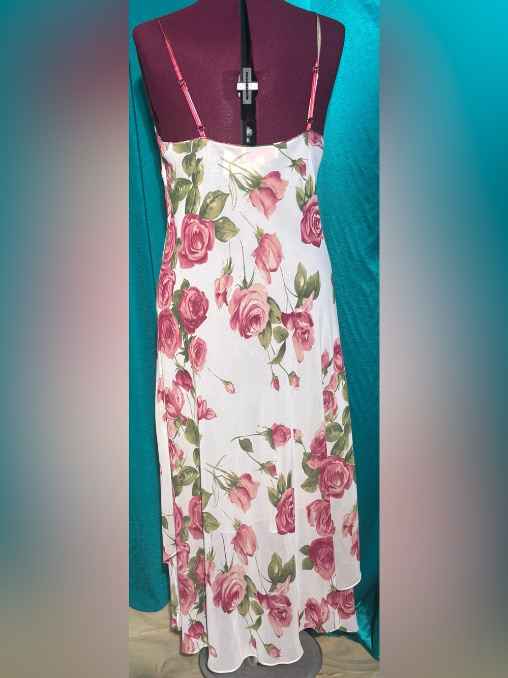 OSCAR DE LA RENTA PINK LABEL FLORAL ROSES GOWN & ROBE SHEER IVORY CHIFFON SIZE L - Picture 6 of 6